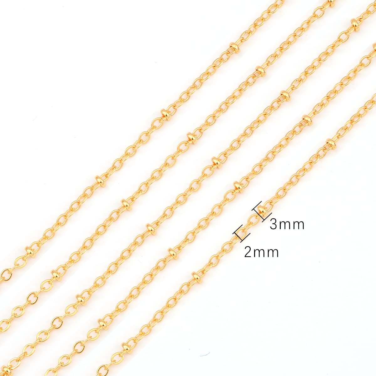 18K Gold Plated O Chains 2.0mm with 3mm Beads 2 Meters for Jewelry Making Findings - Image 2