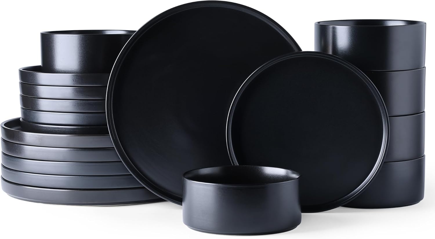 GBhome Ceramic Dinnerware Sets for 6, Matte Stoneware Plates and Bowls Sets,Chip and Scratch Resistant Dishes, Dishwasher & Microwave Safe, Oven safe,Reactive Glaze-Black service for 6 Reactive-Black