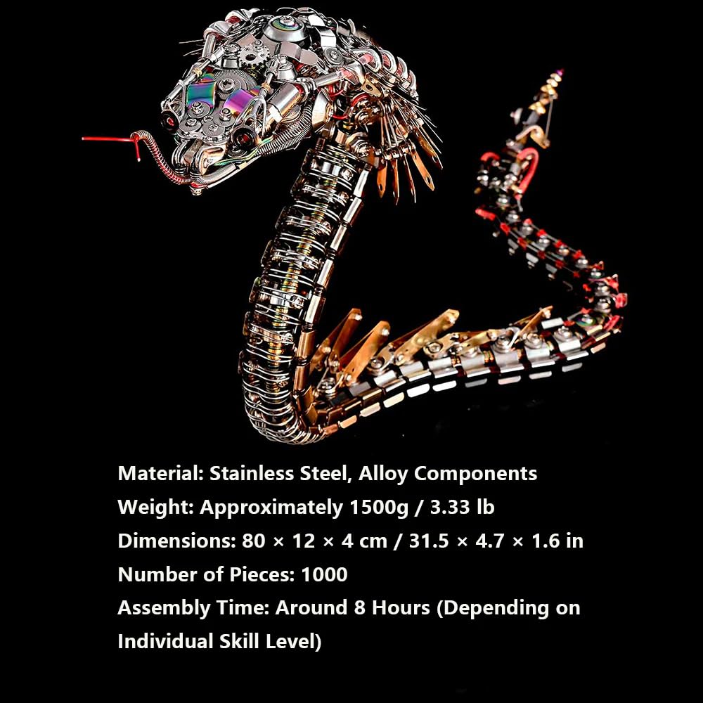 Vipernkobra - Set di puzzle in metallo 3D, per adulti, teenager, Steampunk, meccanico, snake 3D, in metallo, modellino giocattolo regalo, 1000 pezzi