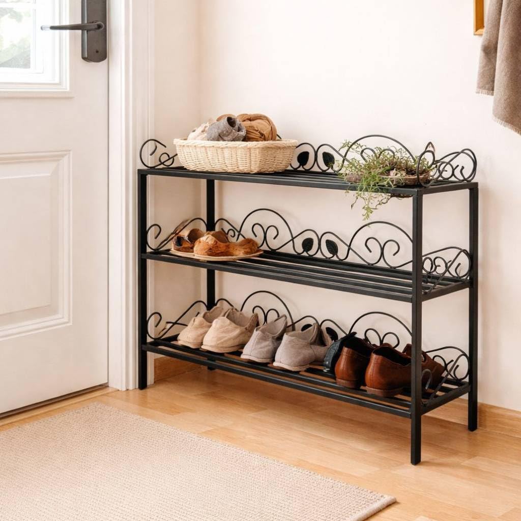 DanDiBo Schuhregal Metall Schwarz 3. Ebenen Schuhschrank Hoch Platzsparend 92 cm Mi-3 21235 Shoe Rack Schuh Regal Schuhorganizer