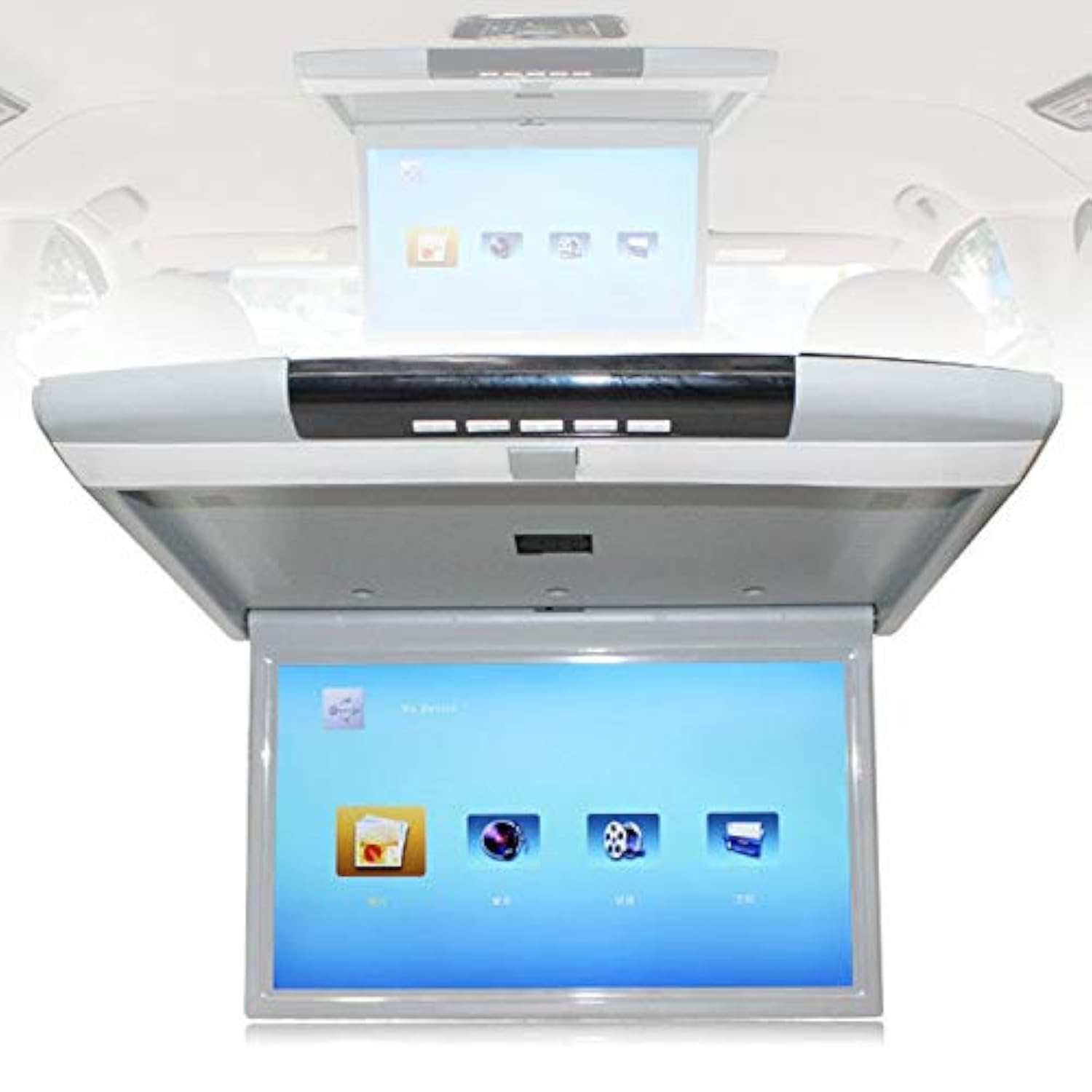 Monitor Ribaltabile per Auto, 17.3 Pollici 16: 9 Schermo Tft Digitale Ultrasottile 1080p Video Lettore per Auto da Tetto Monitor Montato sul Tetto Porta Hdmi USB SD Ir E FM,Grey