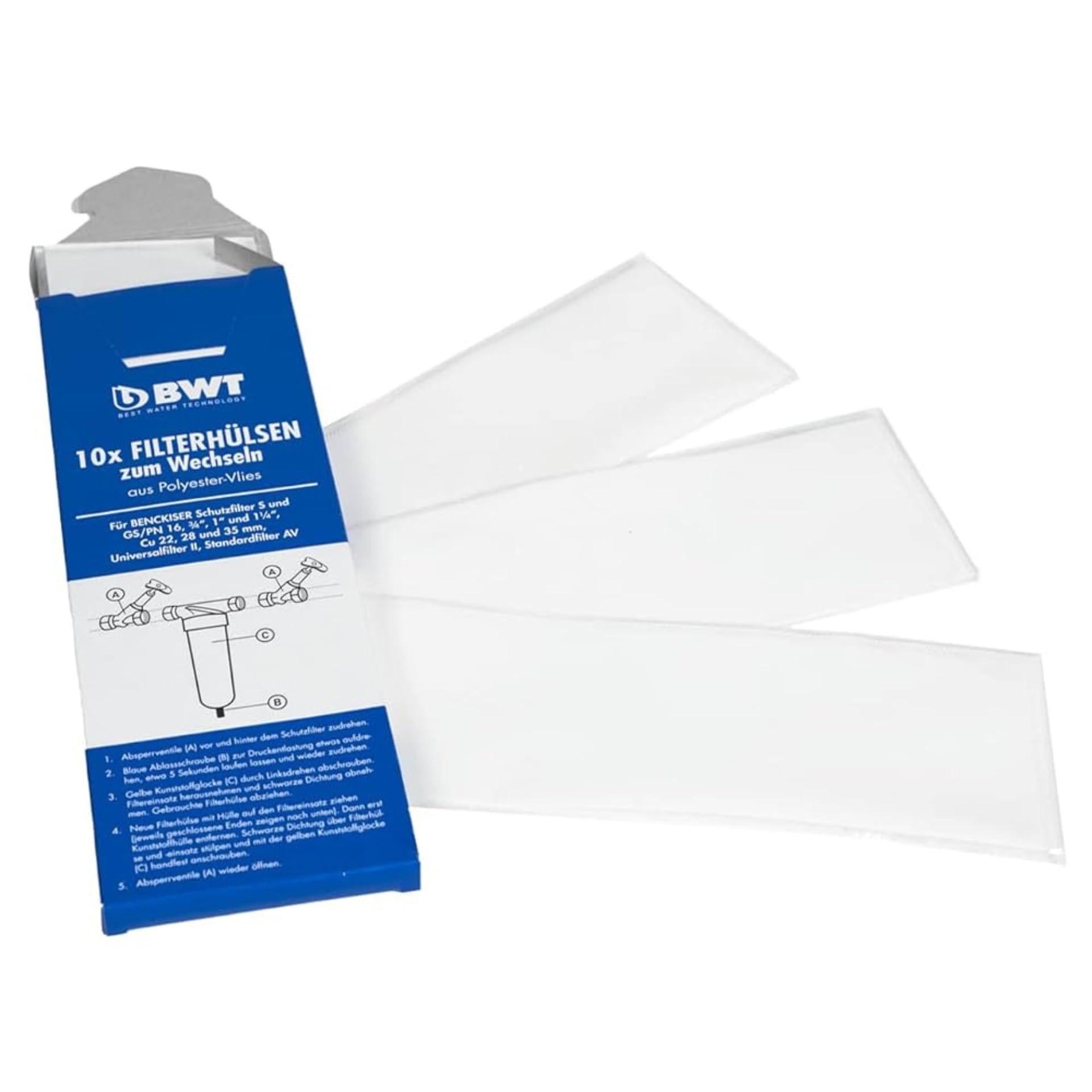 BWT KSF Schutzfilterhülse Gr. I 5/4 | Ersatz Filtereinsatz 50 µm Vlies für Trinkwasserfilter | Universalfilter | Schutzfilteranlagen | zuverlässige Partikelfilterung für Leitungen & Installationen