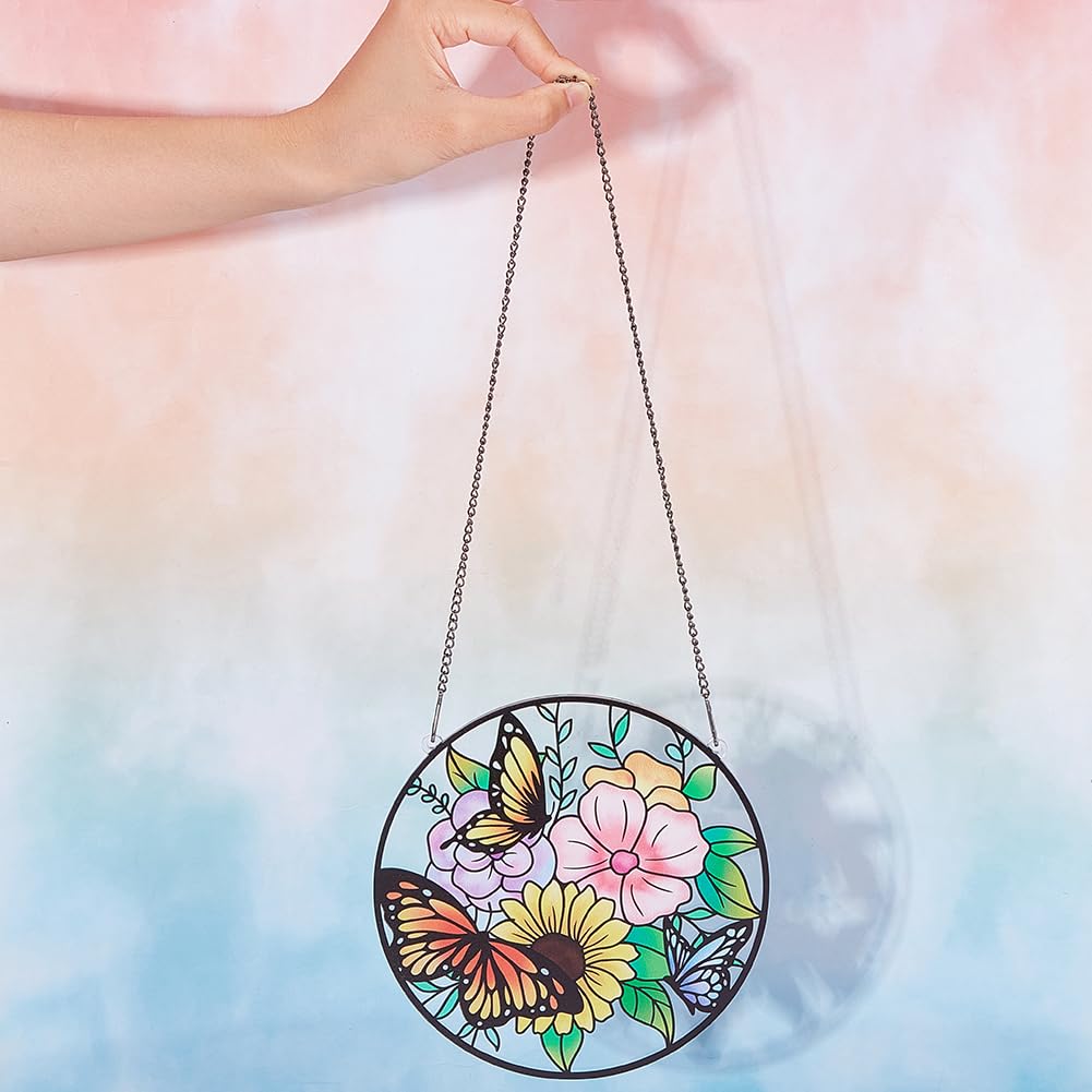 PLIGREAT Suncatchers Butterfly Flower Acrylic Stained Glass Sun Catcher Summer Hanging Ornament for Bedroom Living Room Wall Window Decoration Patio Garden Tree Decor Housewarming Memorial Gifts - Image 2