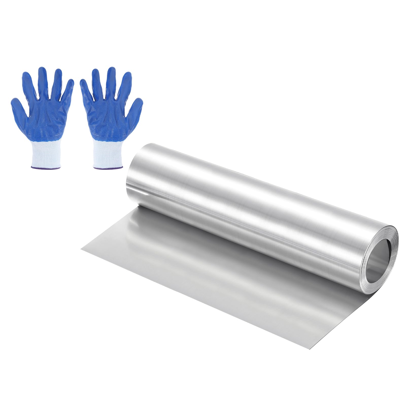 sourcing map 118" x 8" Aluminum Flashing Roll, 1060 Aluminum Roof Panels 0.5mm Thickness Metal Roofing Strip with Nitrile Gloves for DIY Roofing Repair, Craft Metal Sheet, Silver
