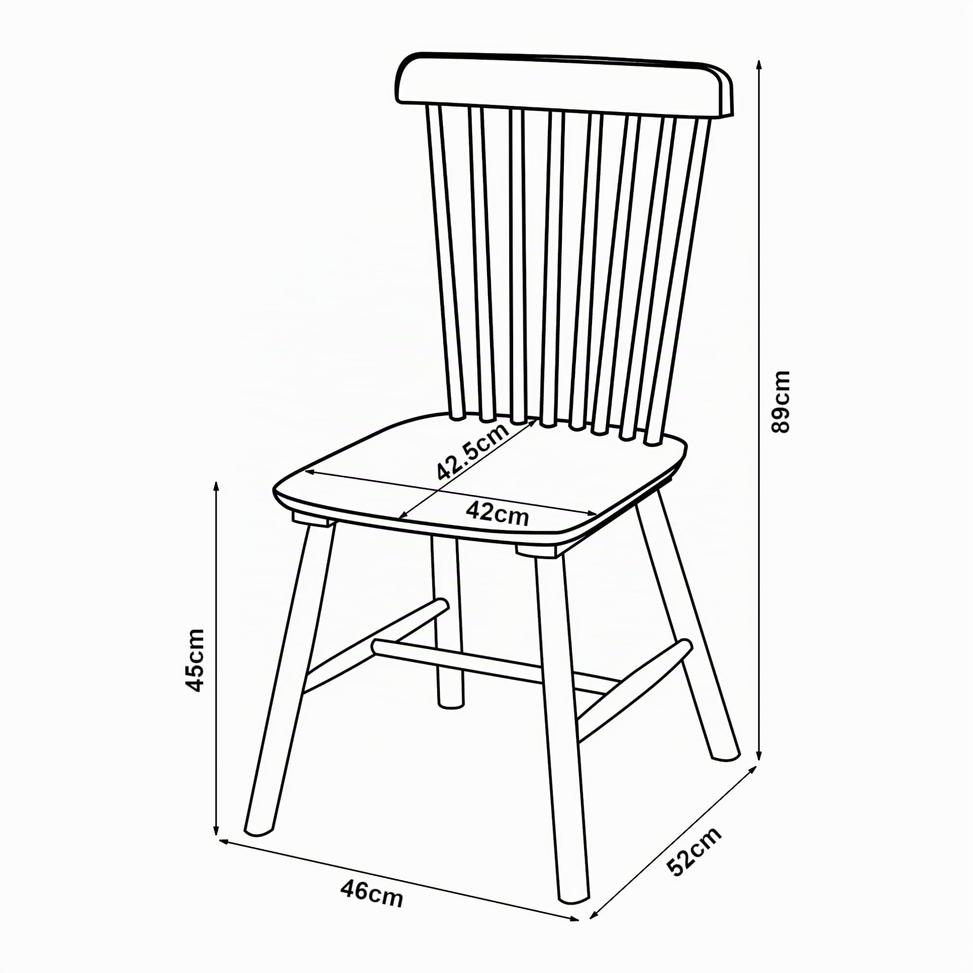 [en.casa] Juego de 2 Sillas de Comedor Karmoy Respaldo Curvado con Listones Verticales Conjunto de 2 Sillas para Cocina Salón Despacho Madera de Caucho 89 x 46 x 52 cm - Natural