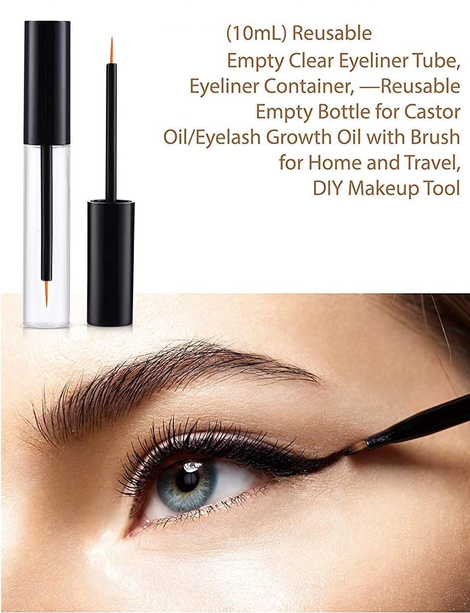 RAJry 2 pcs 10ml Eyeliner Empty Bottle, Eyeliner Tube Empty Refillable Disposable Eyeliner Brush Applicator Eyeliner Lash Rapid Growth Container for DIY Eyelash Growth Oil, Eye Gloss Liquid 3