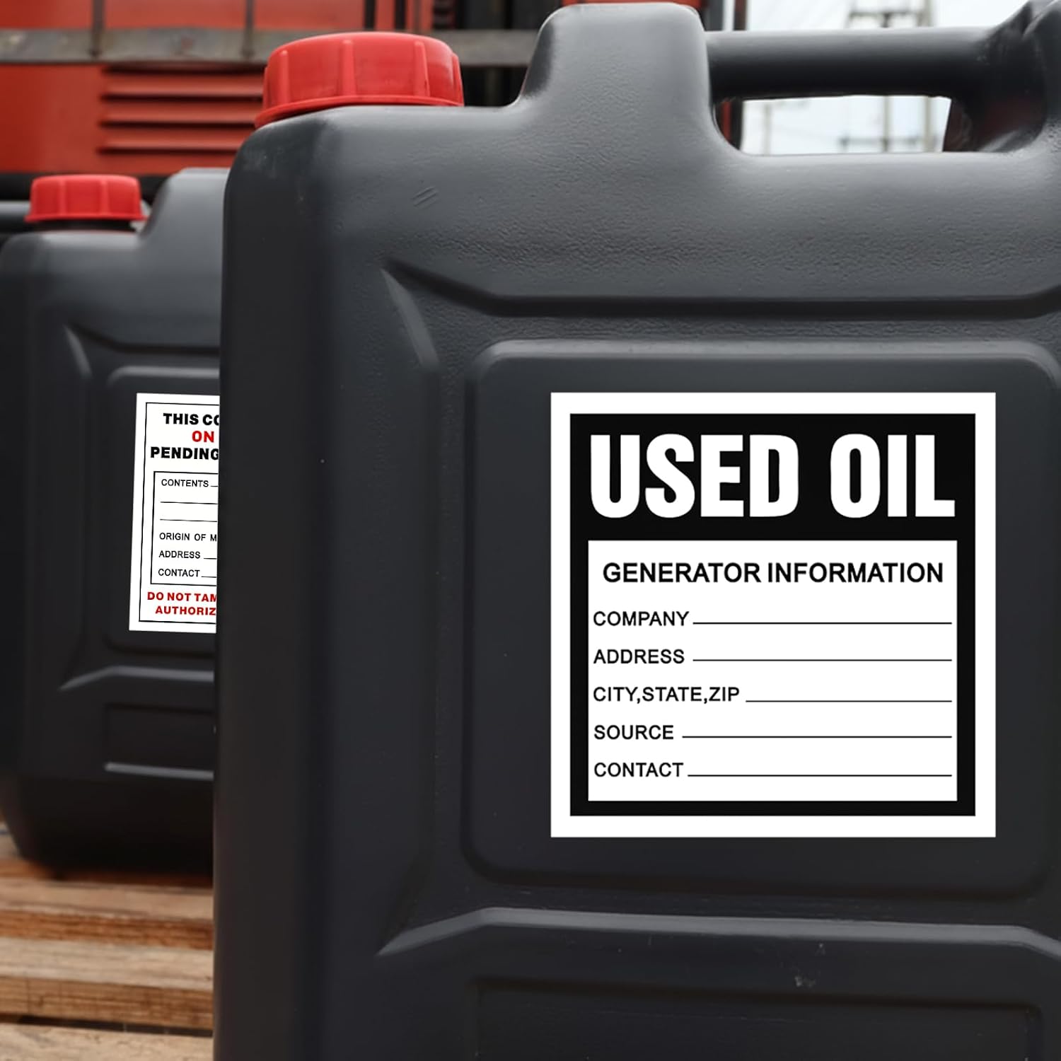 Harloon 100 Pack Adhesive-Poly Vinyl Hazardous Waste Label 6 x 6 Inches Used Oil Label, Black and White Hazardous Material Stickers for Industrial, Chemical Safety Compliance(Information Style)
