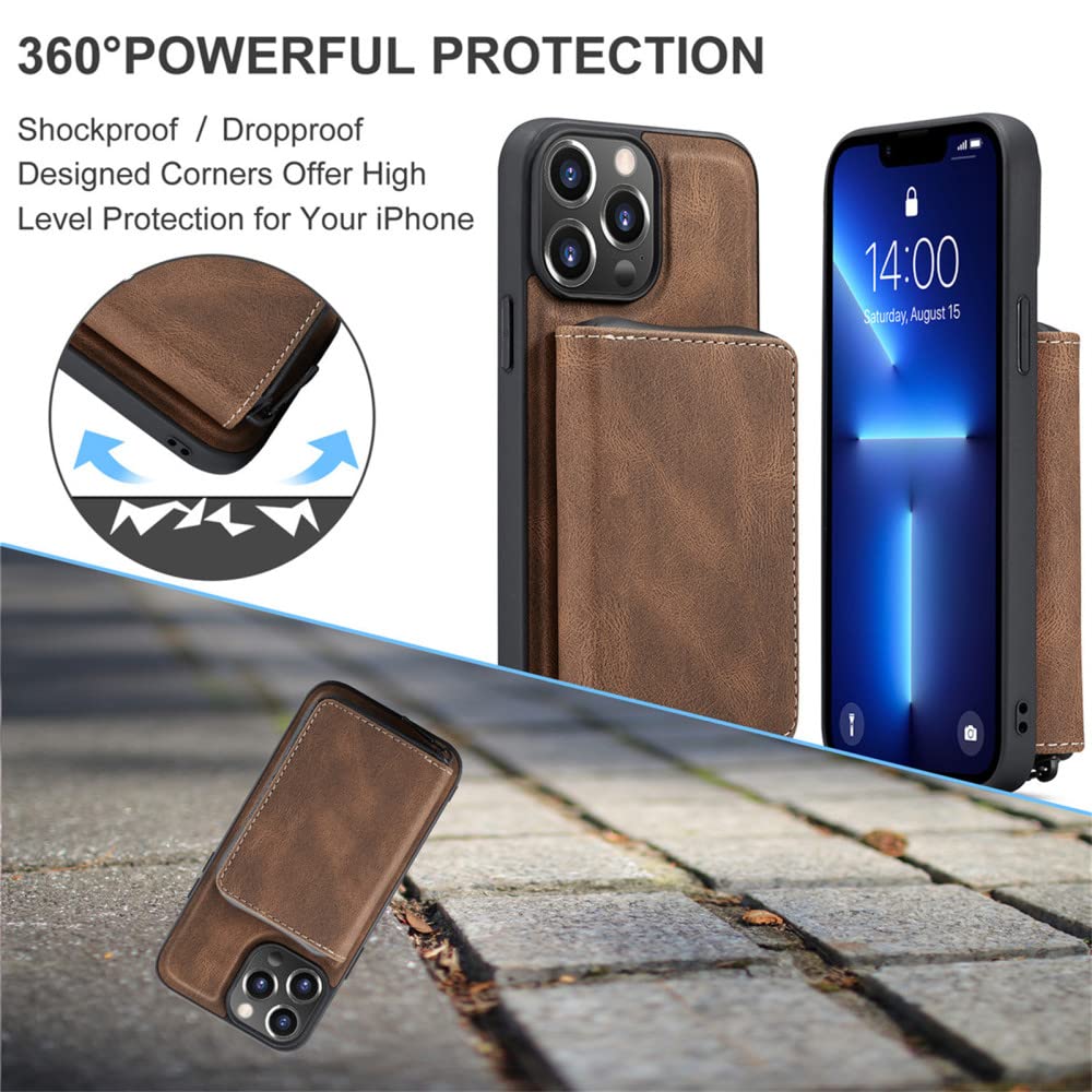 Custodia Portafoglio In Pelle Per IPhone 13/12/11 Con Cerniera E Porta Banconote - Marrone