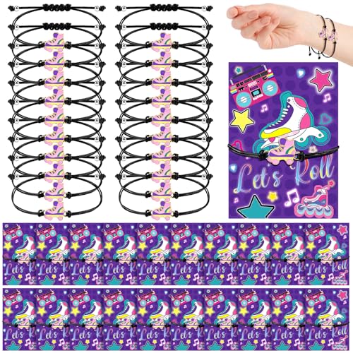 Tuanse 20 Pcs Roller Skating Party Favors Roller Skating Bracelets with Roller Skating Card Roller Skating Party Supplies for Retro 60s 80s Party Women Men Skater Lover