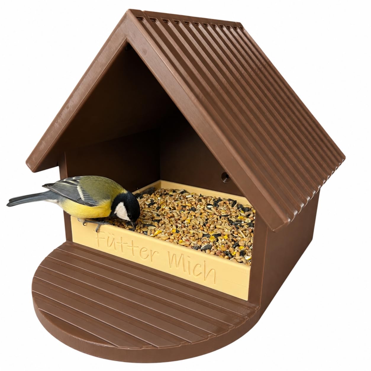 Wetterfestes Vogelfutterhaus mit herausnehmbarer Futterschale (Braun/Beige)