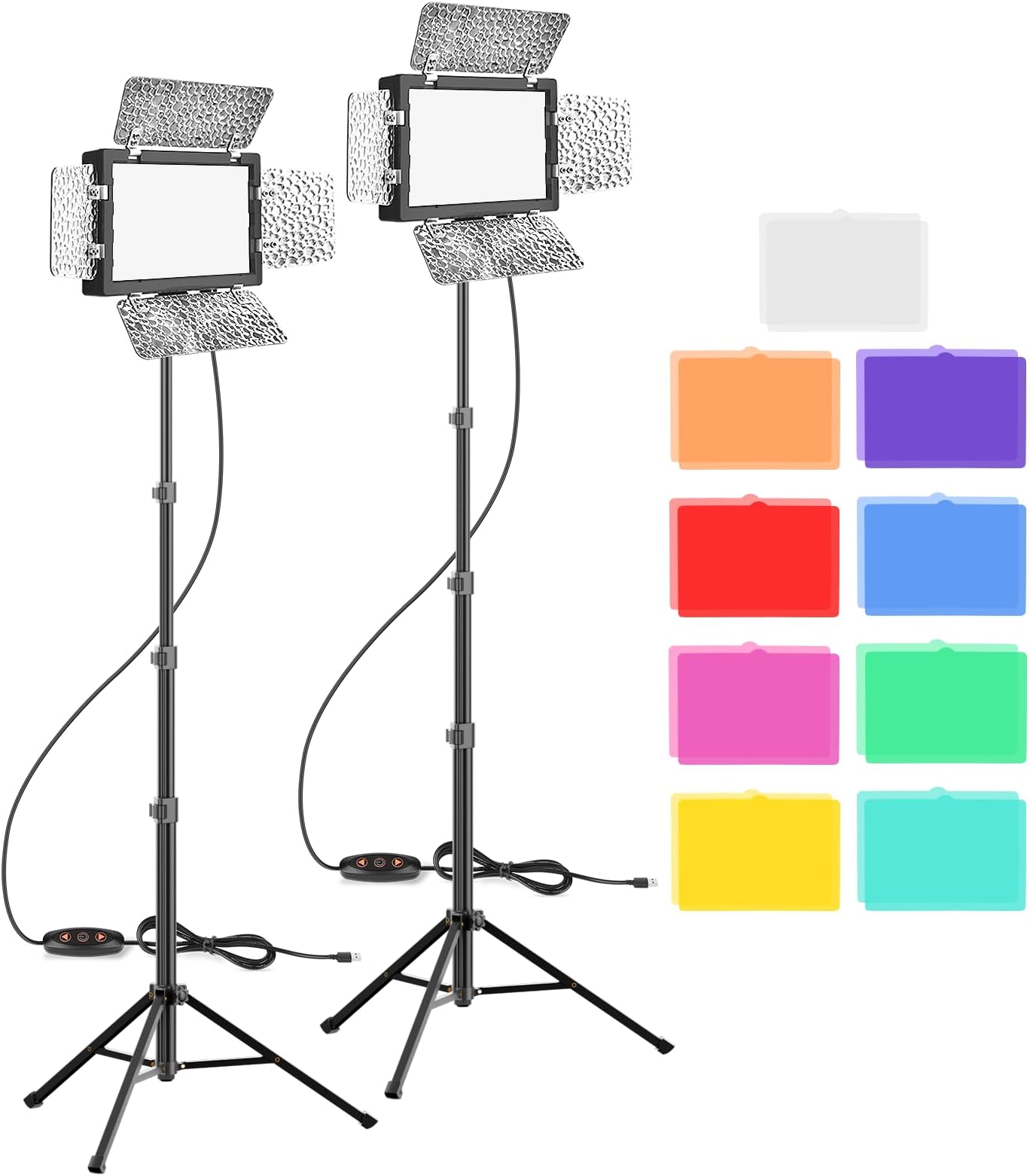 LED Video Light 2 Packs, EMART Dimmable Photography Lighting with Diffuser and 9 Color Filters, 5500K 15W USB LED Studio Lights for Photo Streaming Shooting, TikTok, YouTube Recording