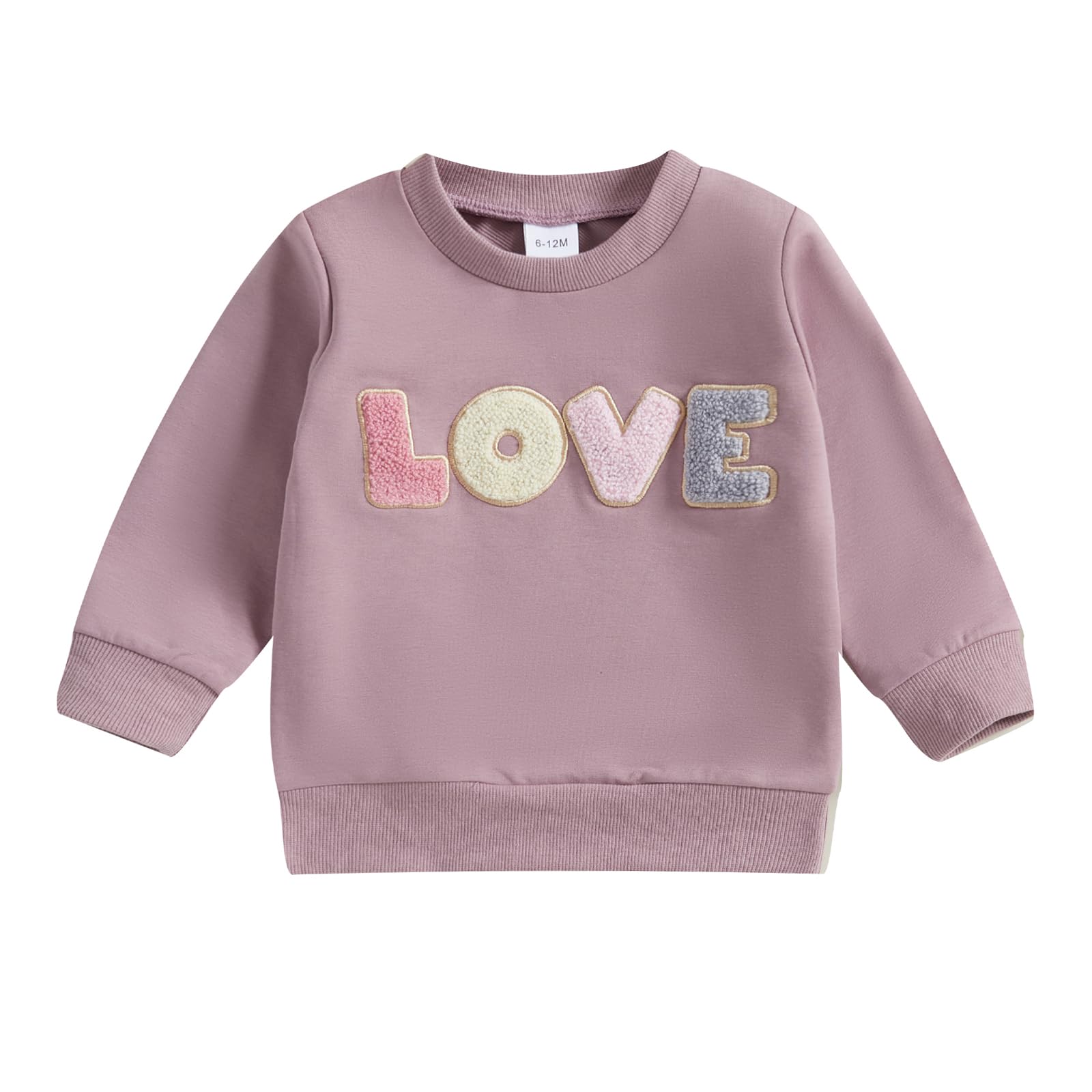 Socutebabe Toddler Valentines Outfits Baby Girl Clothes Love Embroidery Long Sleeve Crewneck Sweatshirts Pullovers (Purple, 18-24 Months)