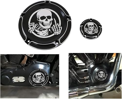 Miniatura 6 de AUFER Black Skull Edge - Cubierta de motor de temporizador Derby de 5 agujeros, compatible con Twin Cam Touring Road King Electra Glide FLHR FLHX