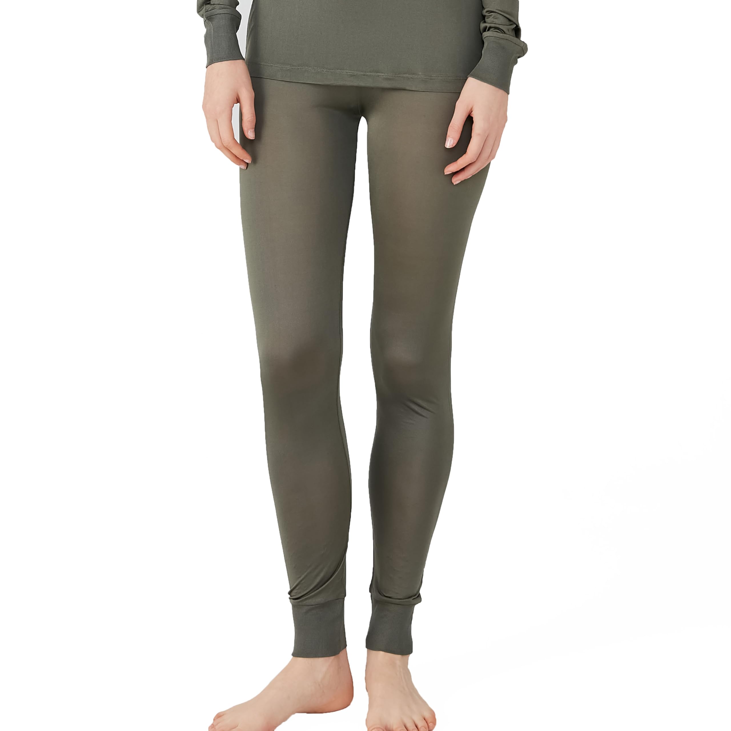 Jasmine Silk Ladies Pure Silk Thermal Long Johns Khaki for Women (UK, Alpha, L, Regular, Regular)