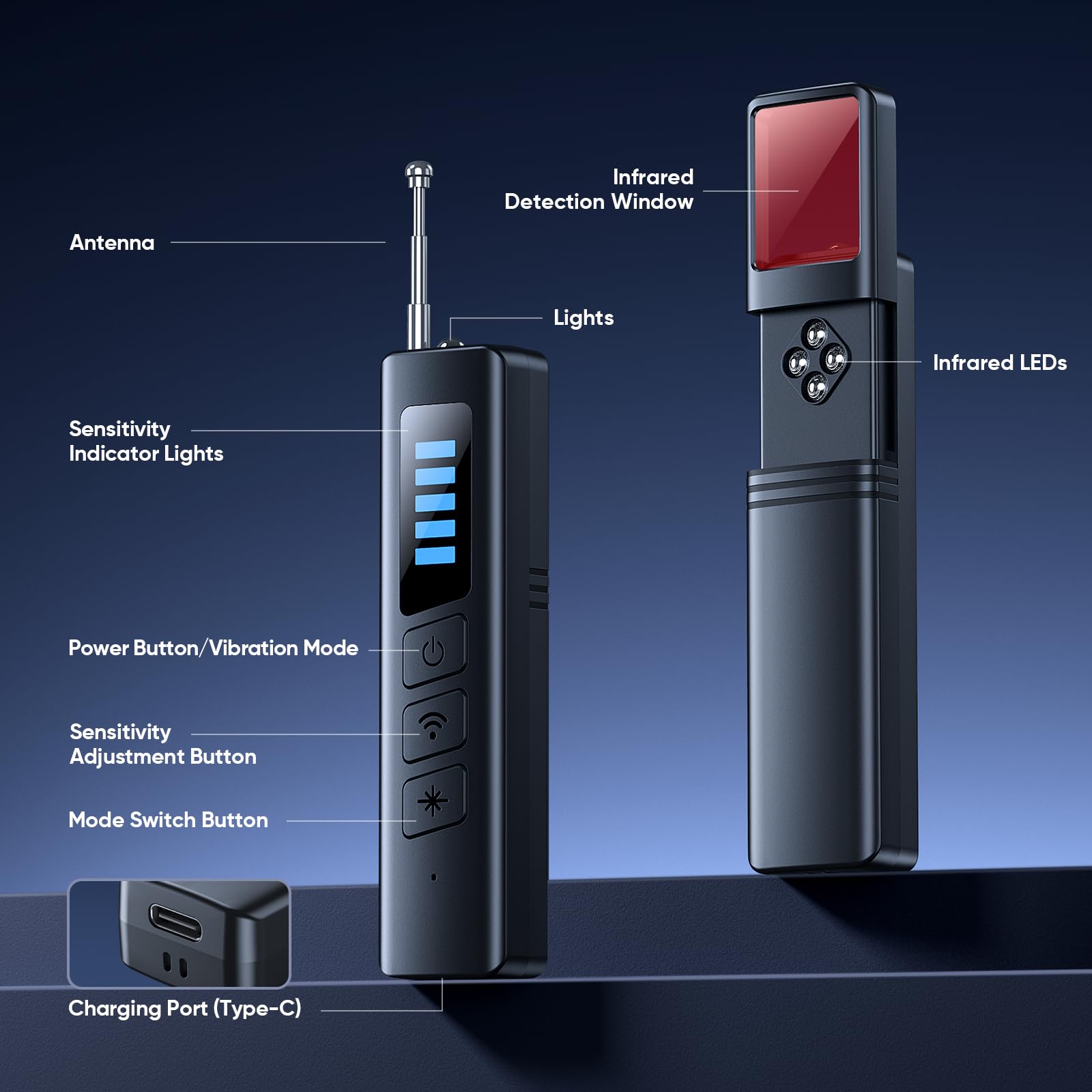 Detectores de cámara oculta, detección precisa de 4 modos | Detección de señal RF e infrarrojos, detector de rastreadores GPS, protección de privacidad, herramienta de seguridad