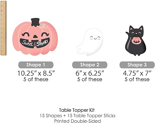 Miniatura 7 de Big Dot of Happiness Pastel Halloween - Palitos de centro de mesa de fiesta de calabaza rosa - Juego de 15