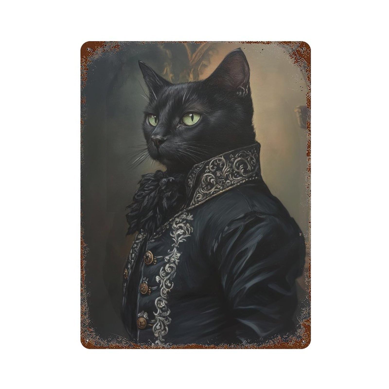 Victorian Black Cat Dark Academia Whimsical Decor Antique Illustration Vintage Rustic Aesthetic Wall Decor Art Metal Tin Poster Modern Home Decor Art Home Bar Shop Decorations Vintage Sign 40x30cm