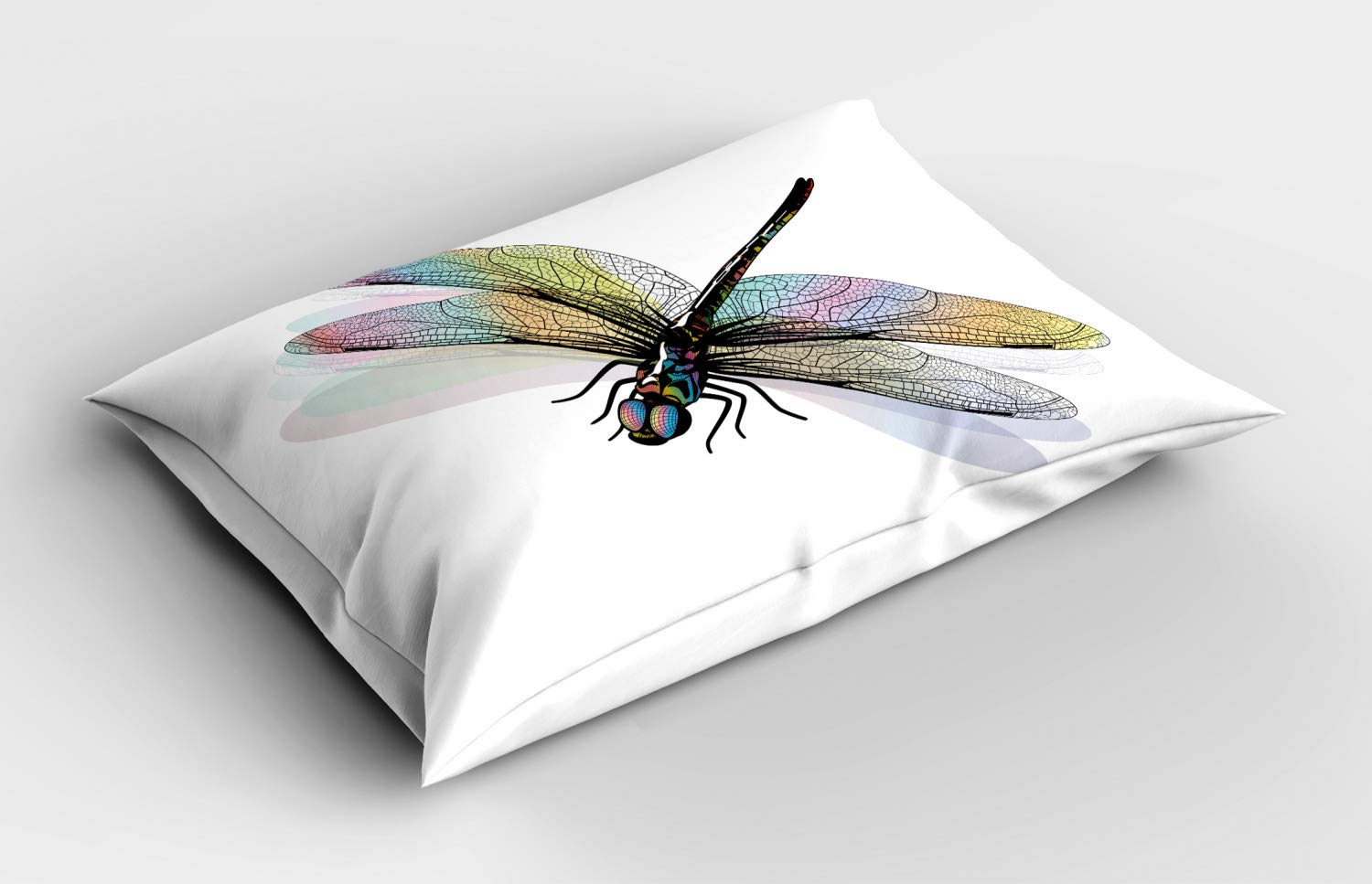 Ambesonne Dragonfly Pillow Sham, Shady Dragonfly Pattern with Ornate Lace Style Beauty Wings Design, Decorative Standard Queen Size Printed Pillowcase, 30