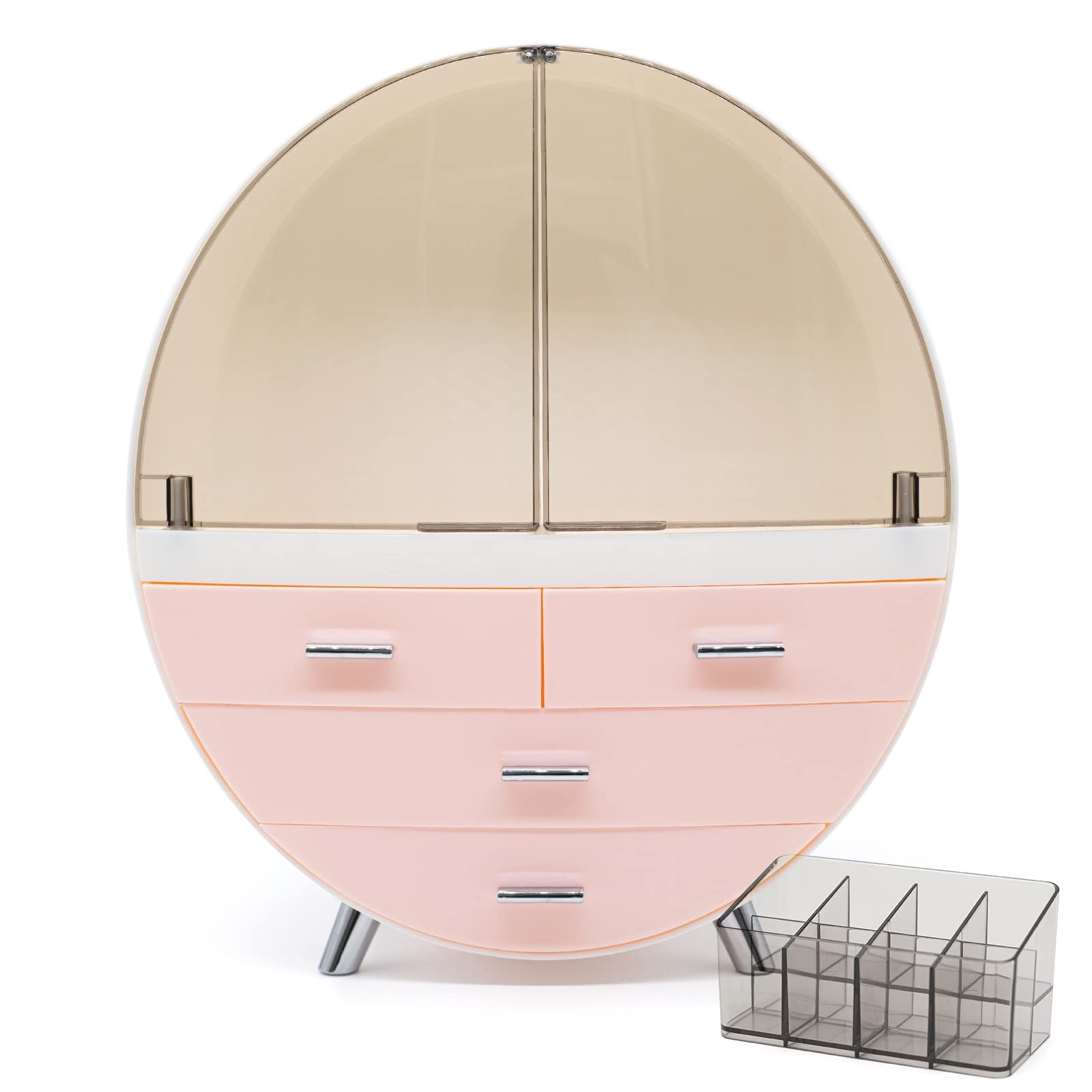 VOOADA 13.4''x15.7'' Makeup Organizer Large Capacity Waterproof and Dustproof Cosmetic Display Cases Desktop Beauty Storage Drawer Lipstick Skin Care Shelf (L, Pink)