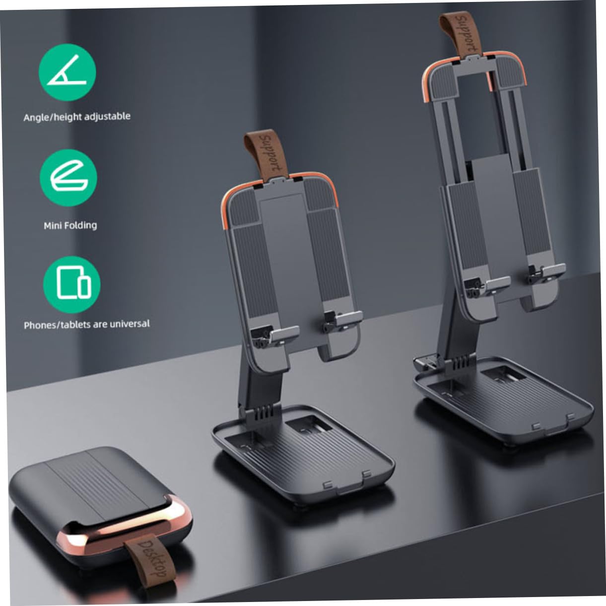 Supporto Telefono da Scrivania Pieghevole Regolabile in Altezza e Angolo Stabile per Camera Compatibile con Smartphone e Tablet