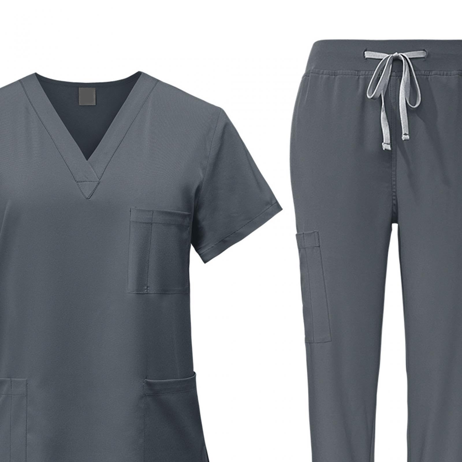 LOVIVER Female Scrub Set Nurse Workwear V Neckline Professional Machine Washable Top and Joggers Pant Work Clothing for Beauty Center, Gray, M