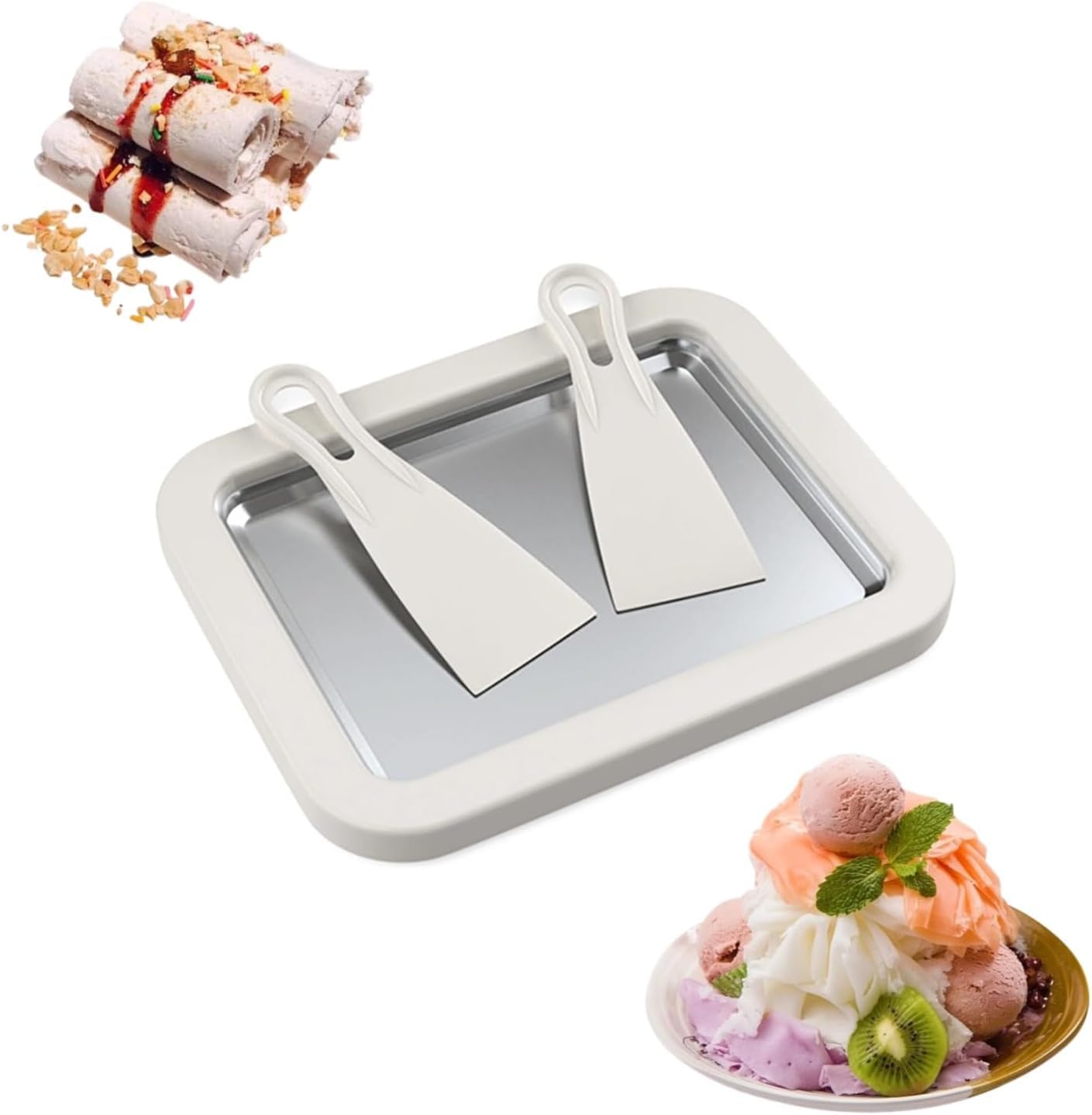 Instant Ice Cream Roller Pan with 2 Spatulas, Rolled Ice Cream Maker Plate, Mini Fried Yogurts Machine with Shovel for Homemade DIY, Rolled Ice Cream Maker-image-19