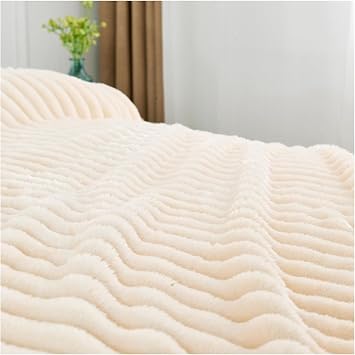 Ribbed Jacquard Bed Blanket Fluffy Warm Throw Blanket for Sofa Couch Single Osum Soft Fleece Winter Twin/Double 150x200 cm Throws (Cream)