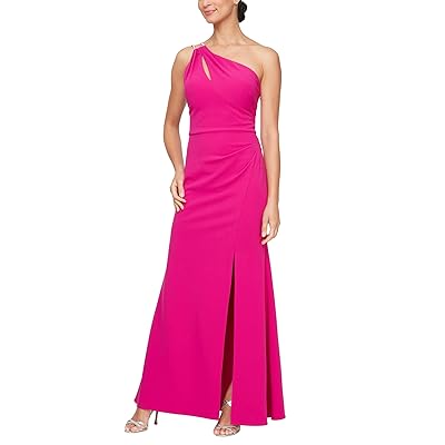 Alex Evenings Long Crepe One Shoulder Dress with Embellished Strap Detail Women