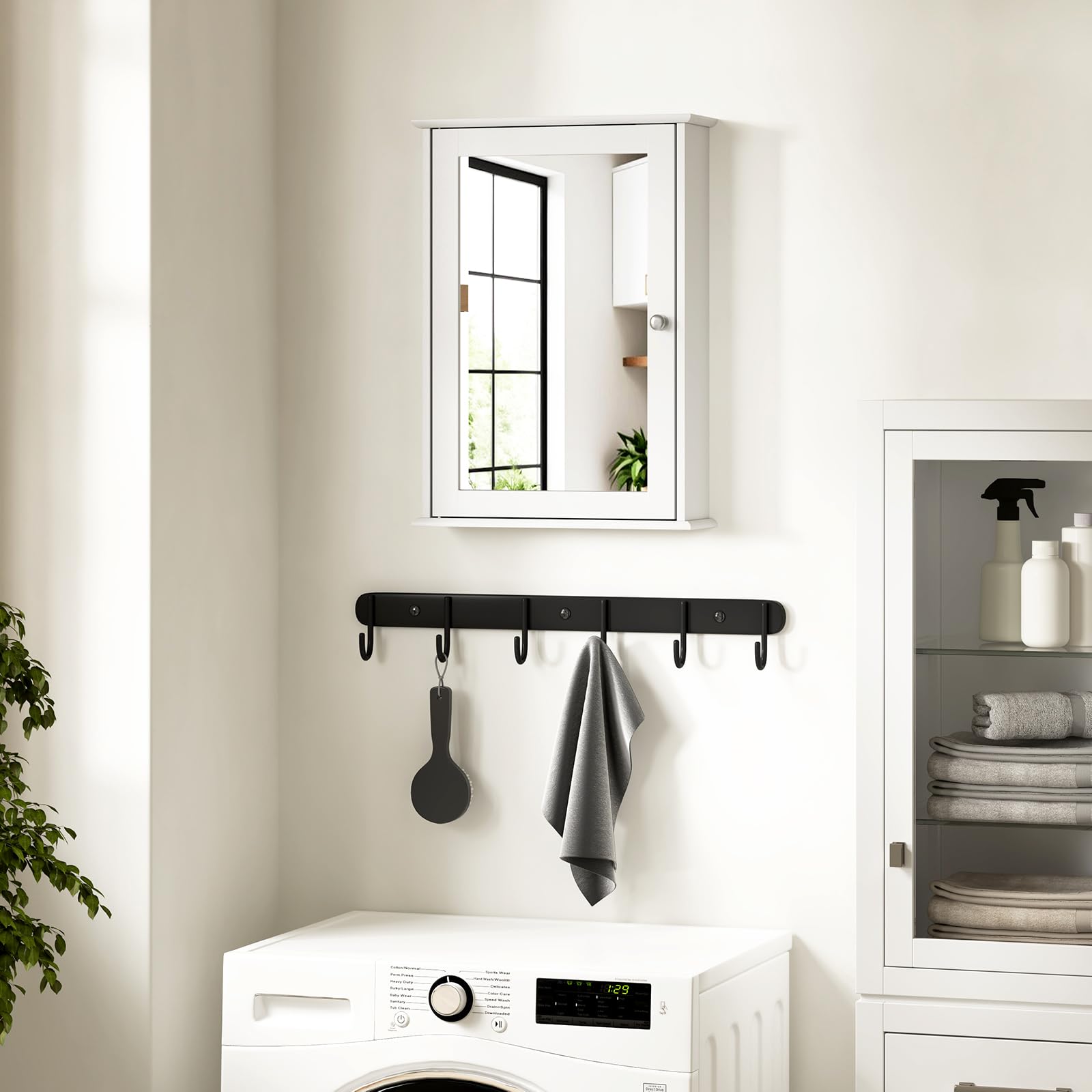 eSituro Armoire de Toilette, avec Porte Miroir, Étagère Réglable, Blanc, L x H x P 42 x 58,5 x 12 cm