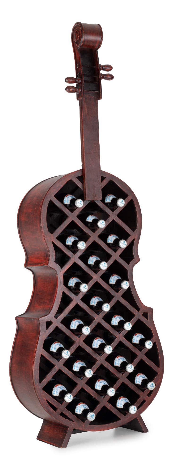 Stagecaptain Stradivino Weinregal für 21 Flaschen - Weinständer aus Holz in Vintage-Optik - Handgemachtes Cello Flaschenregal - Flaschenständer in Höhe 135 cm - Retro Weinflaschenhalter
