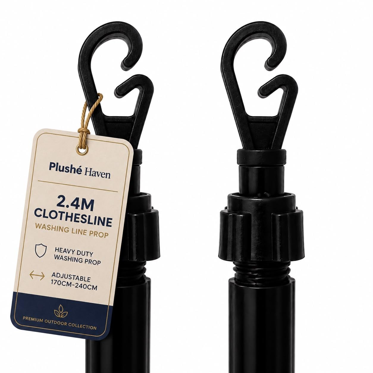 Plushé Haven Black Clothesline Prop Pack Of 2, Adjustable Washing Line Prop 1.7M–2.4M, Heavy Duty Clothes Line Support Pole, Twist Lock Laundry Line Prop, Weather Resistant Outdoor Drying Support (Black)