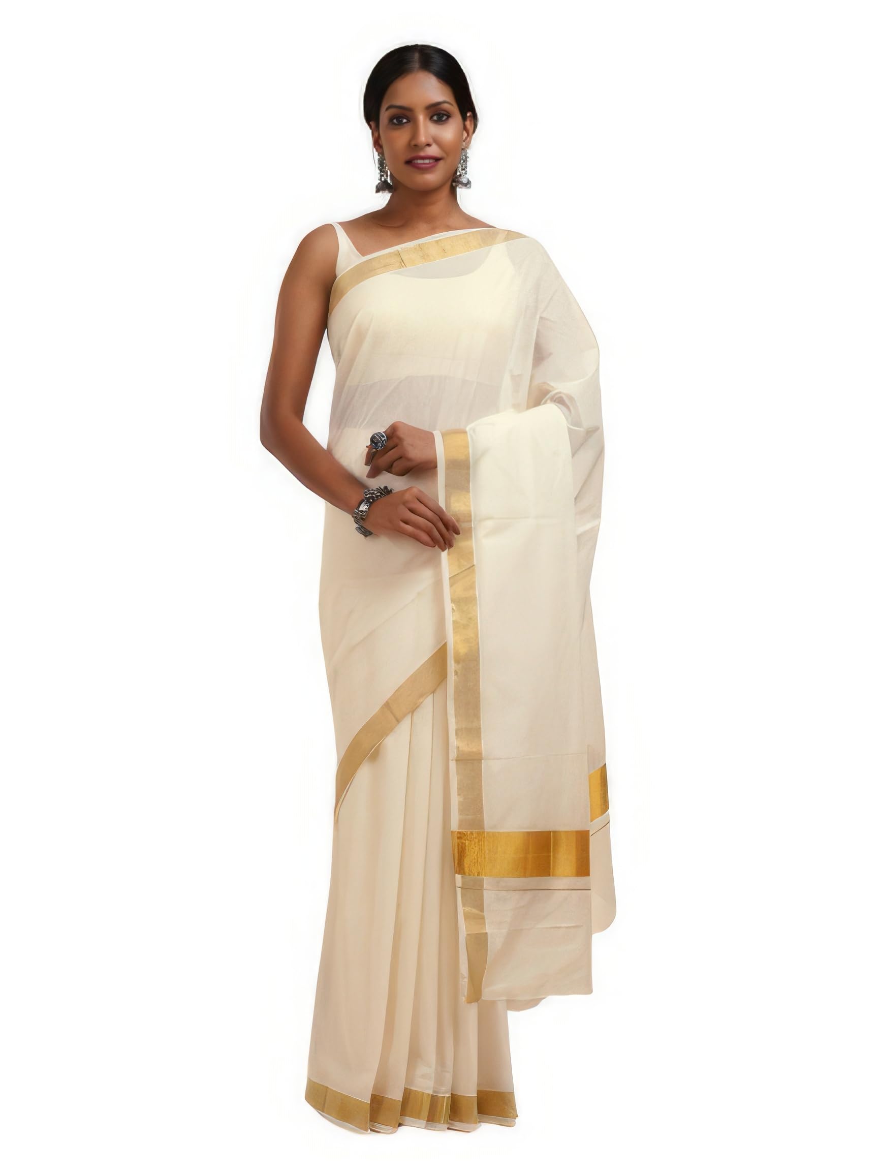 DhevStylish Womens Kerala Kasavu Saree with Running Blouse