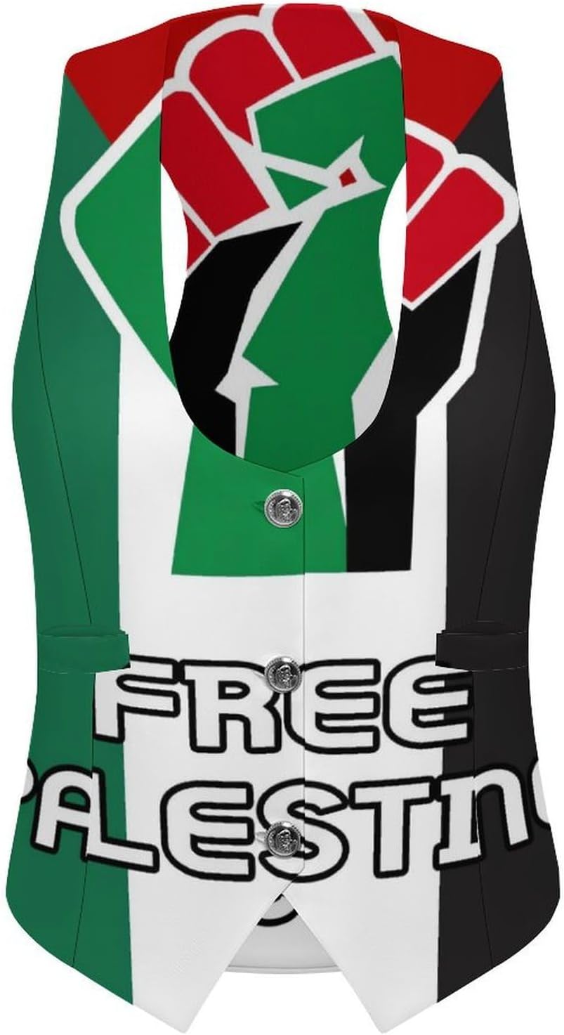Free Palestine of Flag Women's Tuxedo Waistcoat Suit Vest | 3 Button V-Neck Slim Fit Casual Sleeveless Top