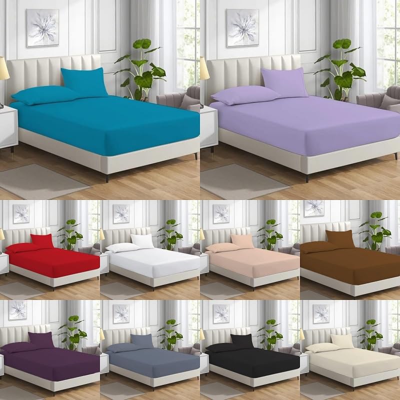 King Size Fitted Sheet 25cm (10") Depth with Two Pillow Cases Free - Easy Care Poly Cotton Percale Bedsheets Elastic Pocket Bottom Sheet - King Bed Sheet Set (Mint Green)