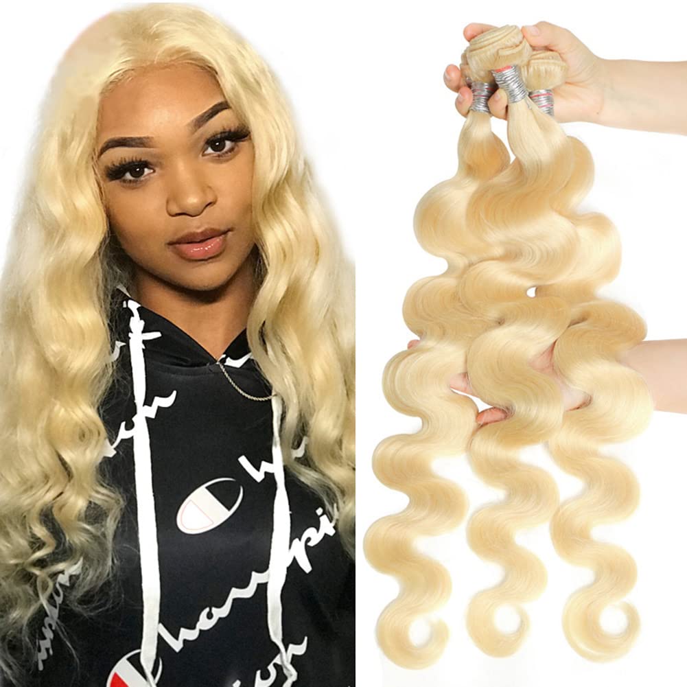613 Body Wave Human Hair Bundles Blonde 3 Bundles Body Wave Human Hair 100% Unprocessed 613 Human Hair Weave Body Wave Extension Bundles Brazilian 613 Body Wave 3 Bundles for Black Women