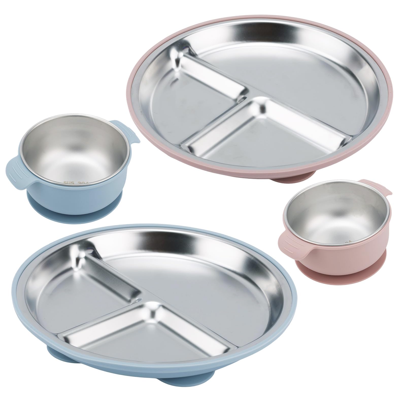 lasuroa 4pcs Stainless Steel Baby Plates and Bowls