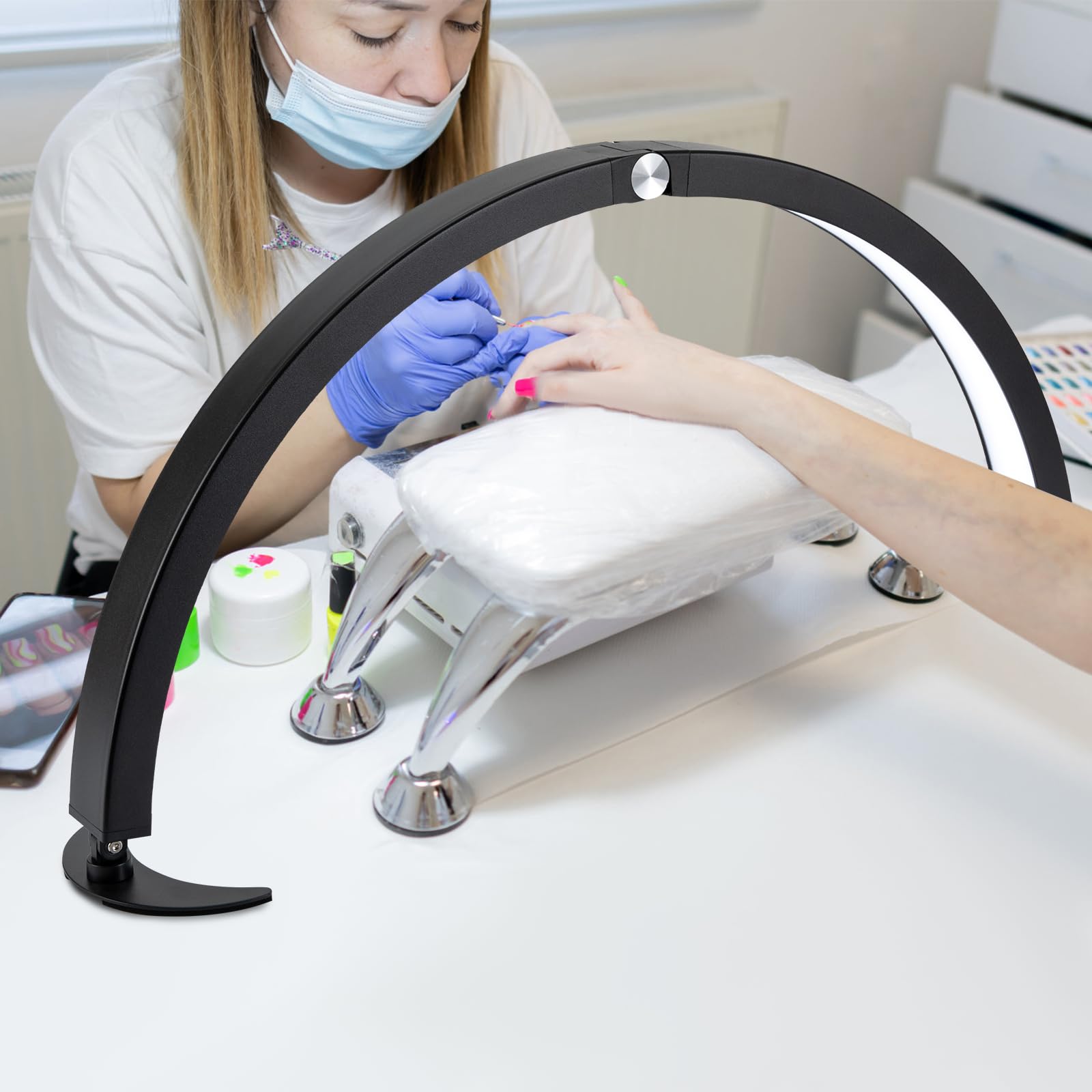 Lampada da scrivania per unghie a mezza luna, lampada da tavolo a LED per ciglia da 28 pollici Lampada cosmetica pieghevole da 40 W con telecomando, luce per manicure dimmerabile da 3200 a 5600 K