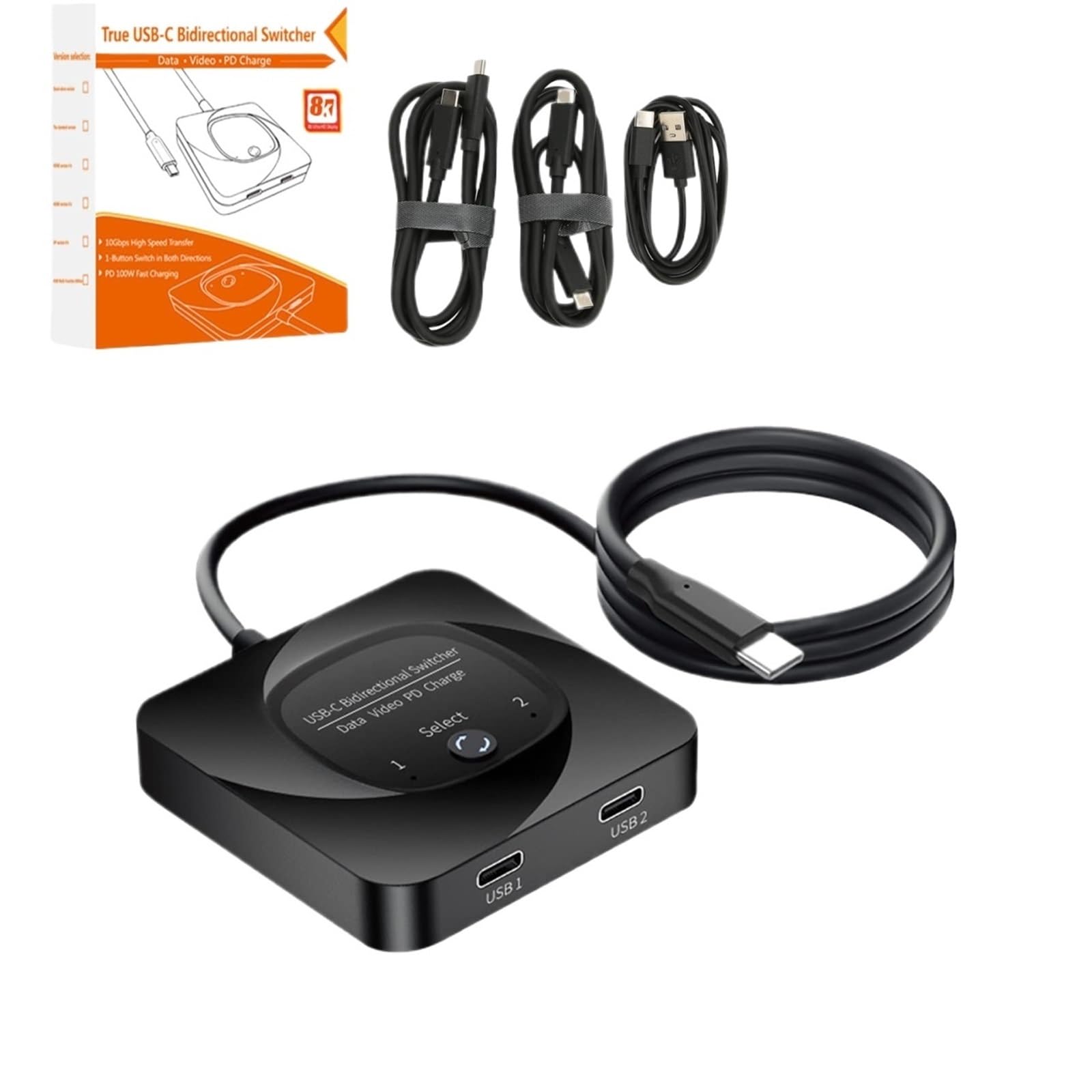 USB C Switcher, 1x2/2x1 USB3.1 Type C Switch Selector,8K 60Hz HD Data Transfer 100W Charging PD 100W-image-15