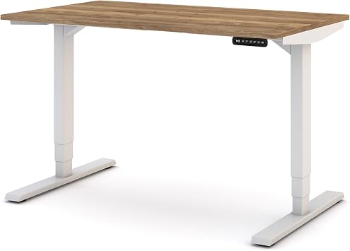 ASSMANN Elektrisch höhenverstellbarer Schreibtisch Y-Line 120x70cm Eiche Tabak Weiß, TÜV-Zertifiziert, Memoryfunktion, Kollisionsschutz, 5 Jahre Herstellergarantie einfache Montage für Büro und