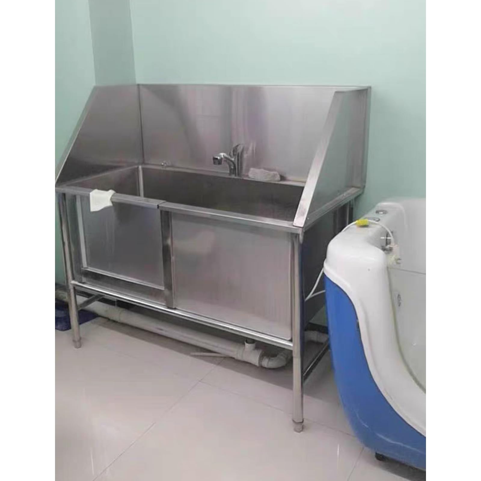 Bañera para Perros,bañera Profesional de Acero Inoxidable,Bañera Peluquería Canina,Bañera de Acero Inoxidable para Mascota,Estación de baño para Perros,con Ducha Pet Bath Tub Dog Grooming(40in/100cm,D