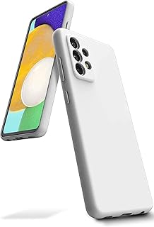 جراب حماية سيليكون مبطن من الداخل مع واقي للكاميرا متوافق موبايل سامسونج جالاكسي A52 - A52S أبيض