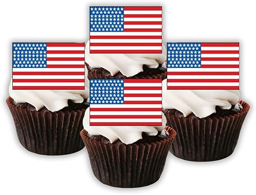 50 adornos comestibles para cupcakes de bandera estadounidense, mini decoraciones de pasteles de bandera de Estados Unidos, decoraciones de