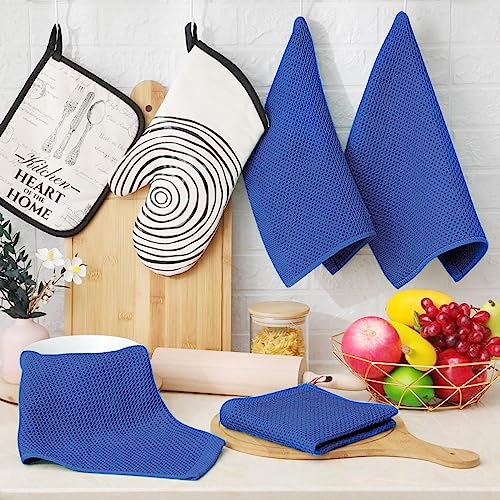 Image of Homaxy 100% Cotton Waffle Weave Kitchen Dish Cloths, Ultra Soft Absorbent Quick Drying Dish Towels, 12 x 12 Inches, 6-Pack, Blueberry