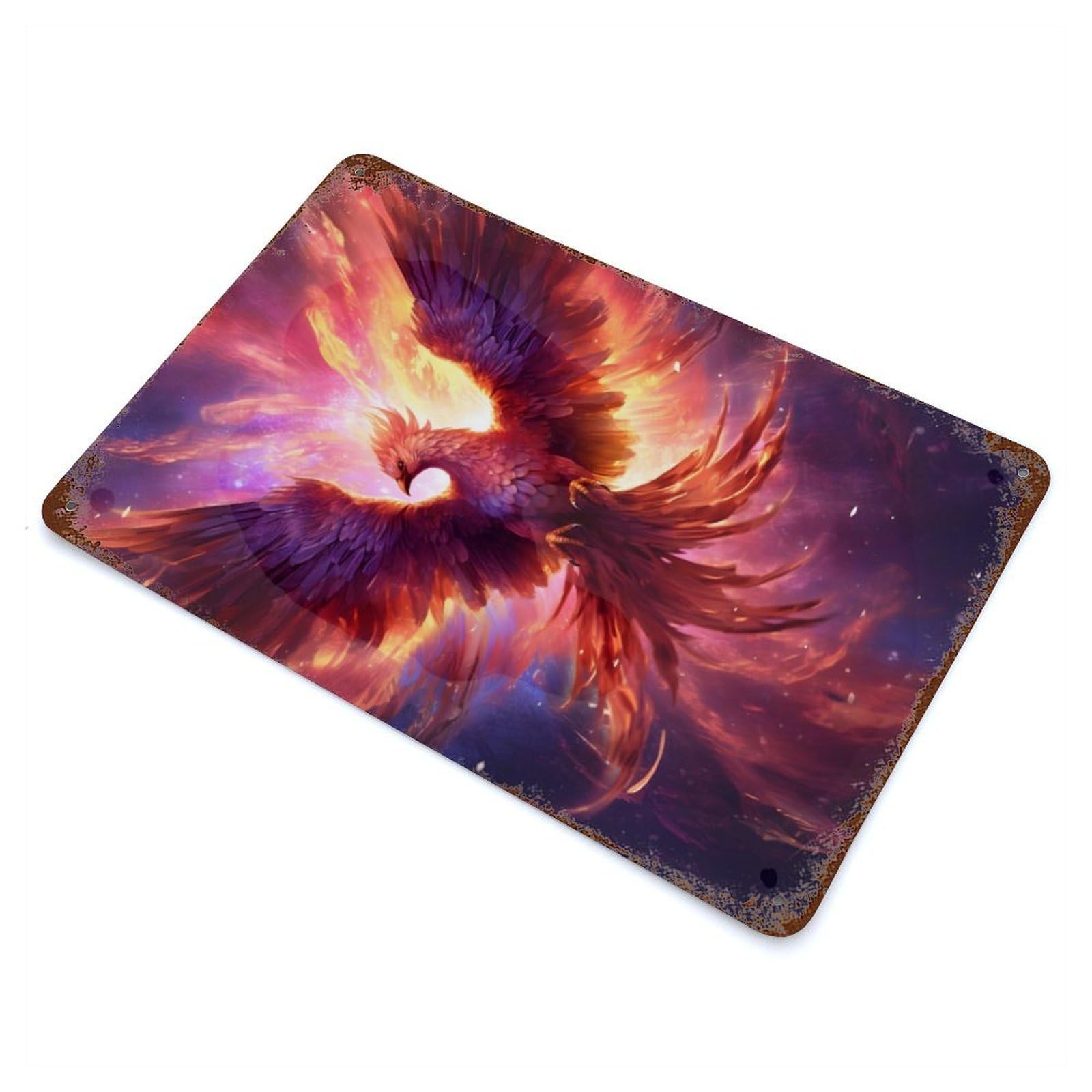 Majestic Phoenix Rusty Metal Tin Sign 11.8"x7.9", for Patio, Garden Room And Bar Decor, Old School Wall Decor