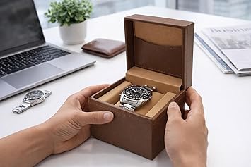 Portable Single Watch PU Faux Leather & Suede Watch Storage Organiser Display Box I Jewellery Case I