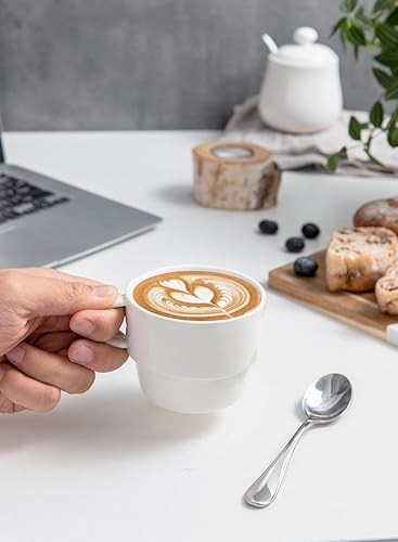 Miniatura 8 de Sweese Tazas de capuchino apilables de porcelana de 8 onzas con platillos y soporte de metal y tazas de porcelana de 6 onzas, blanco-406.401 y