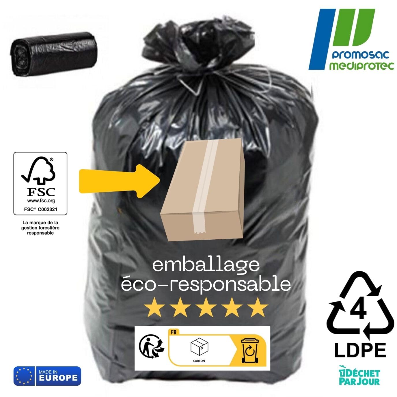 Housse Conteneur 120l X50 (+50 offerts) | Ultra Résistant | Conteneur 2 Roues | Noir | Epaisseur 35µ | Lot Total 100 Sacs Poubelle 120 Litres | Protection Anti Salissure - Anti Odeurs - Anti Fuites