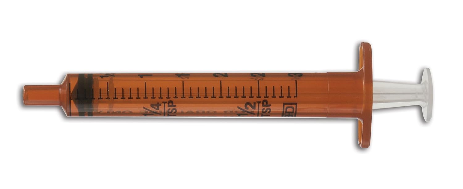 BD Medical 305208 Oral Syringe with Tip Cap, Non-Sterile, 5 mL Capacity, Amber (Pack of 500)