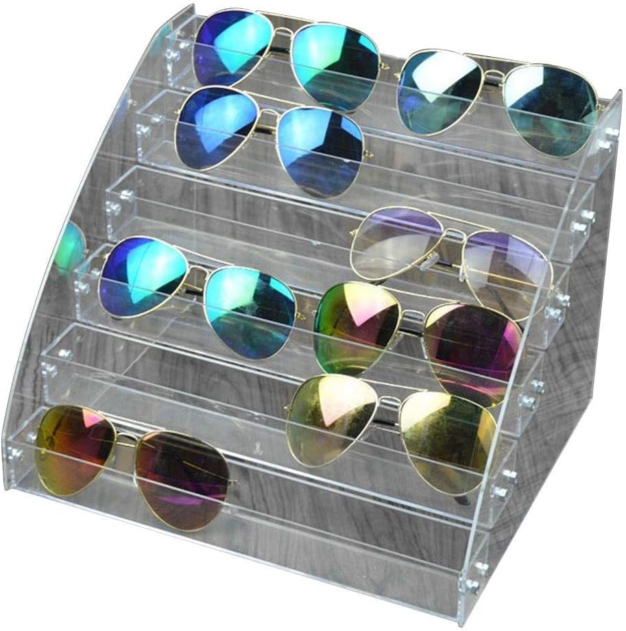 Fdit Removable 6-Layer Acrylic Sunglasses Storage Box Display Case Transparent Minimalist Table Top Glasses Case Bracket Desktop Storage Box for Displaying Glasses