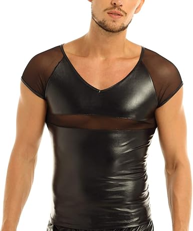 camiseta de couro masculina